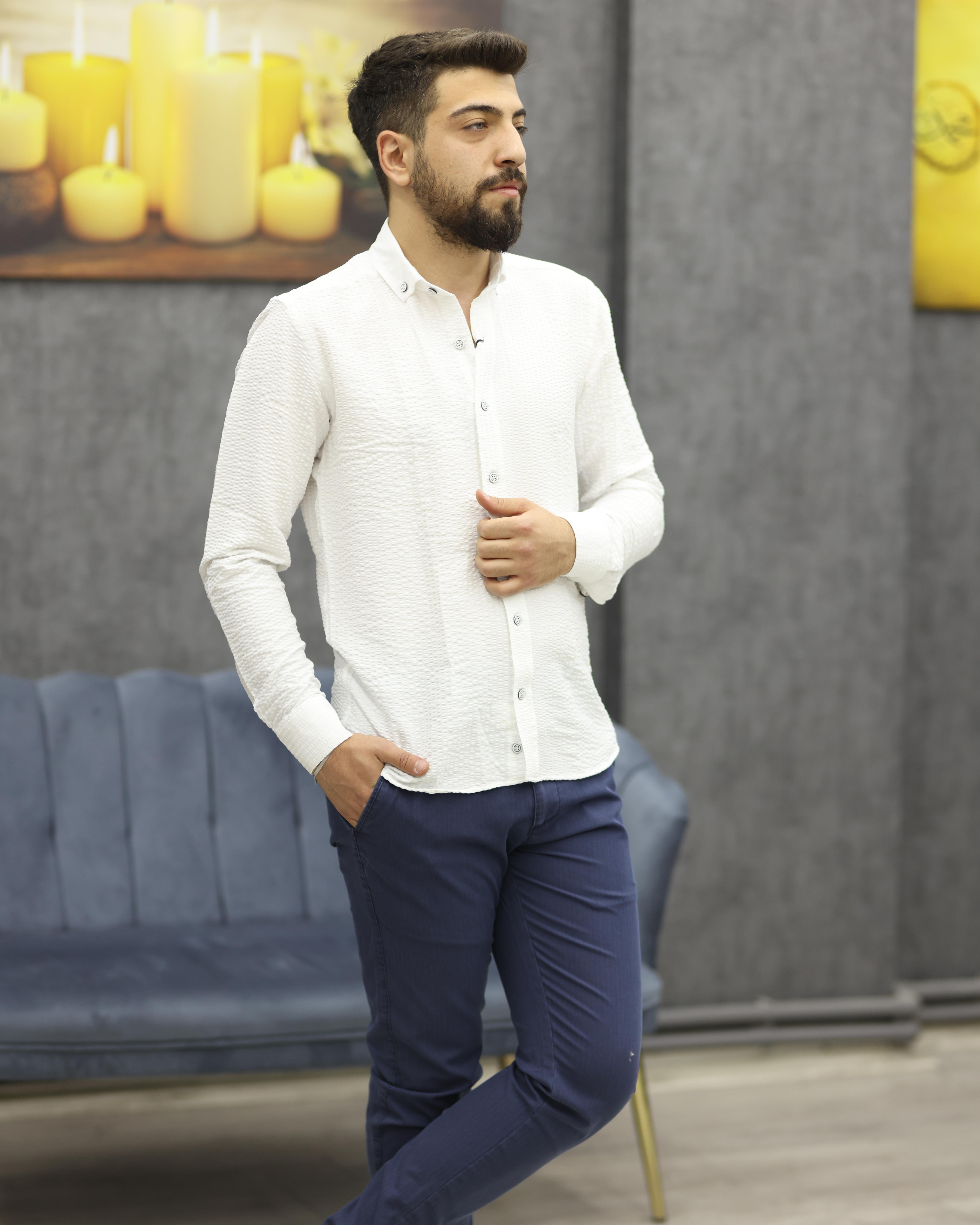 ASSENTE 885 SLİMFİT GOFRELİ SPOR GÖMLEK(BEYAZ)