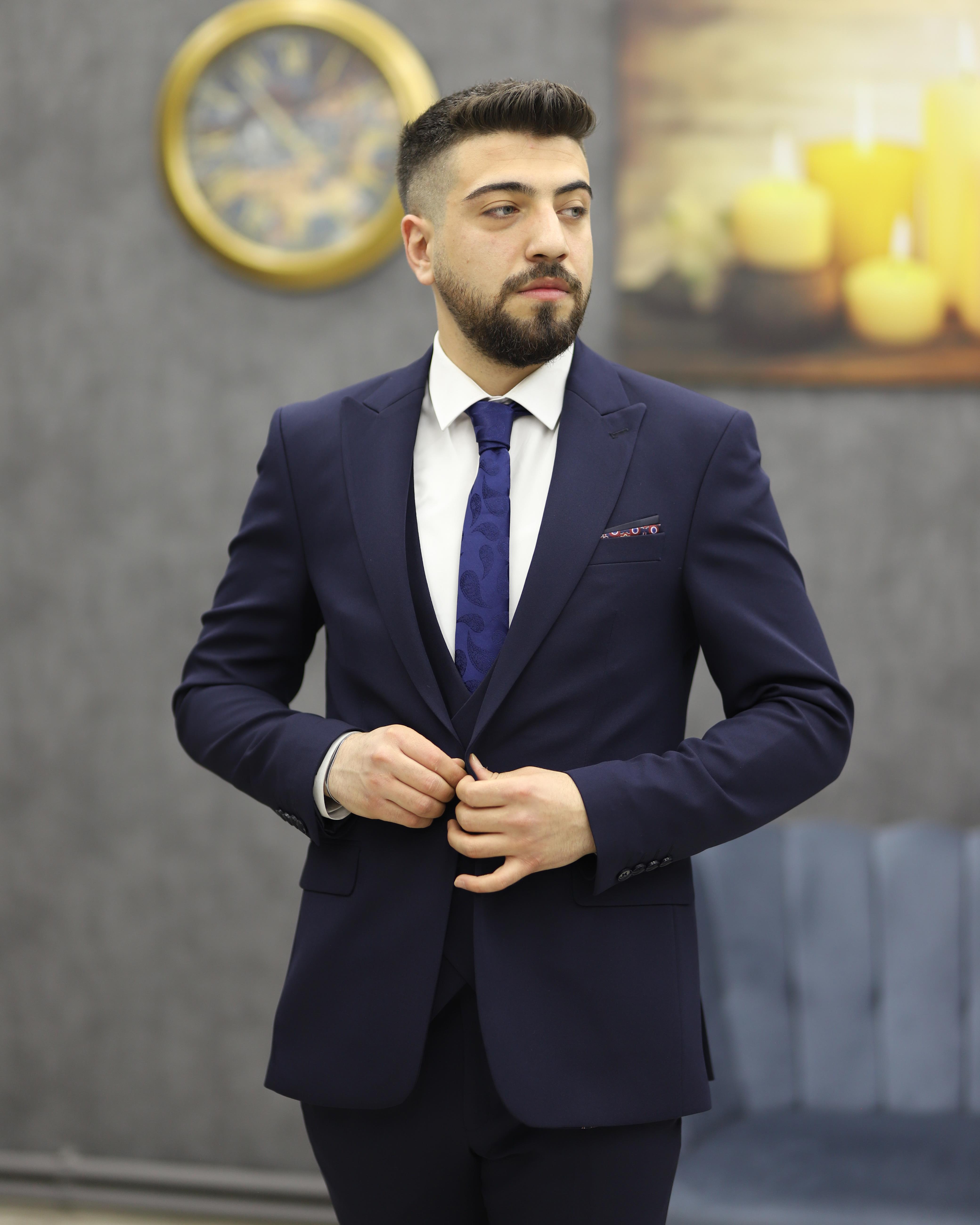 DORMEN 1521 SLİMFİT YELEKLİ TAKIM ELBİSE(LACİVERT)