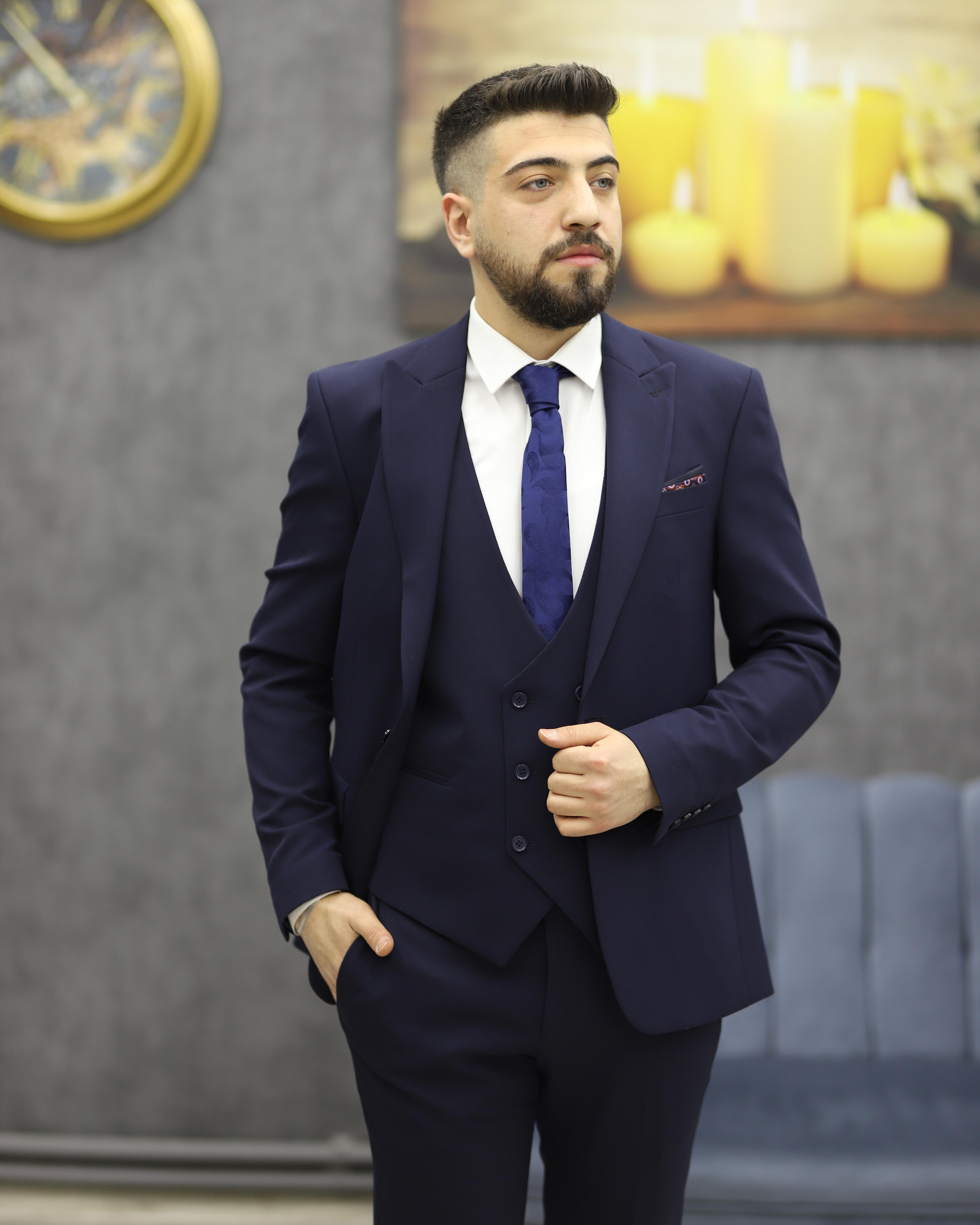 DORMEN 1521 SLİMFİT YELEKLİ TAKIM ELBİSE(LACİVERT)