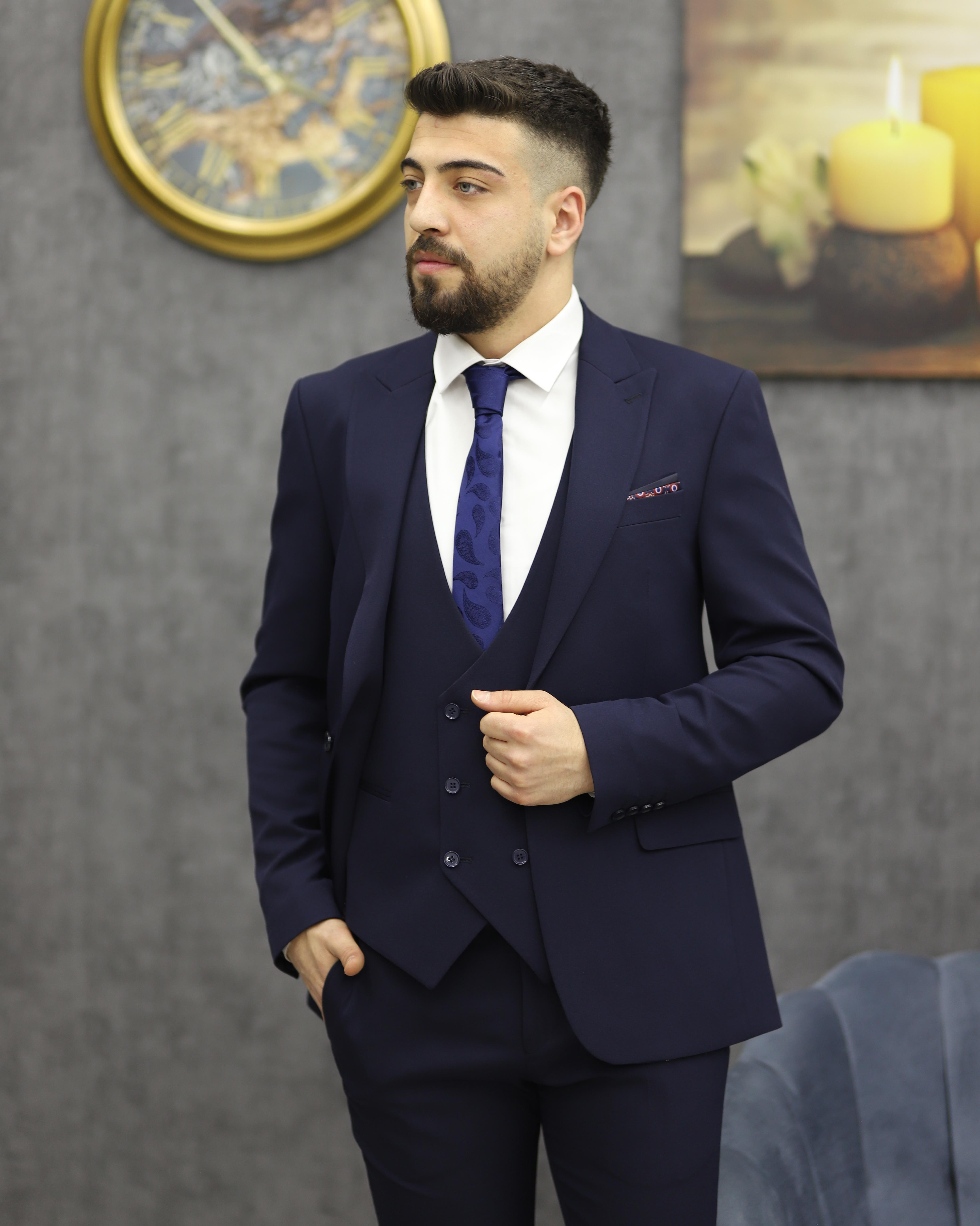 DORMEN 1521 SLİMFİT YELEKLİ TAKIM ELBİSE(LACİVERT)