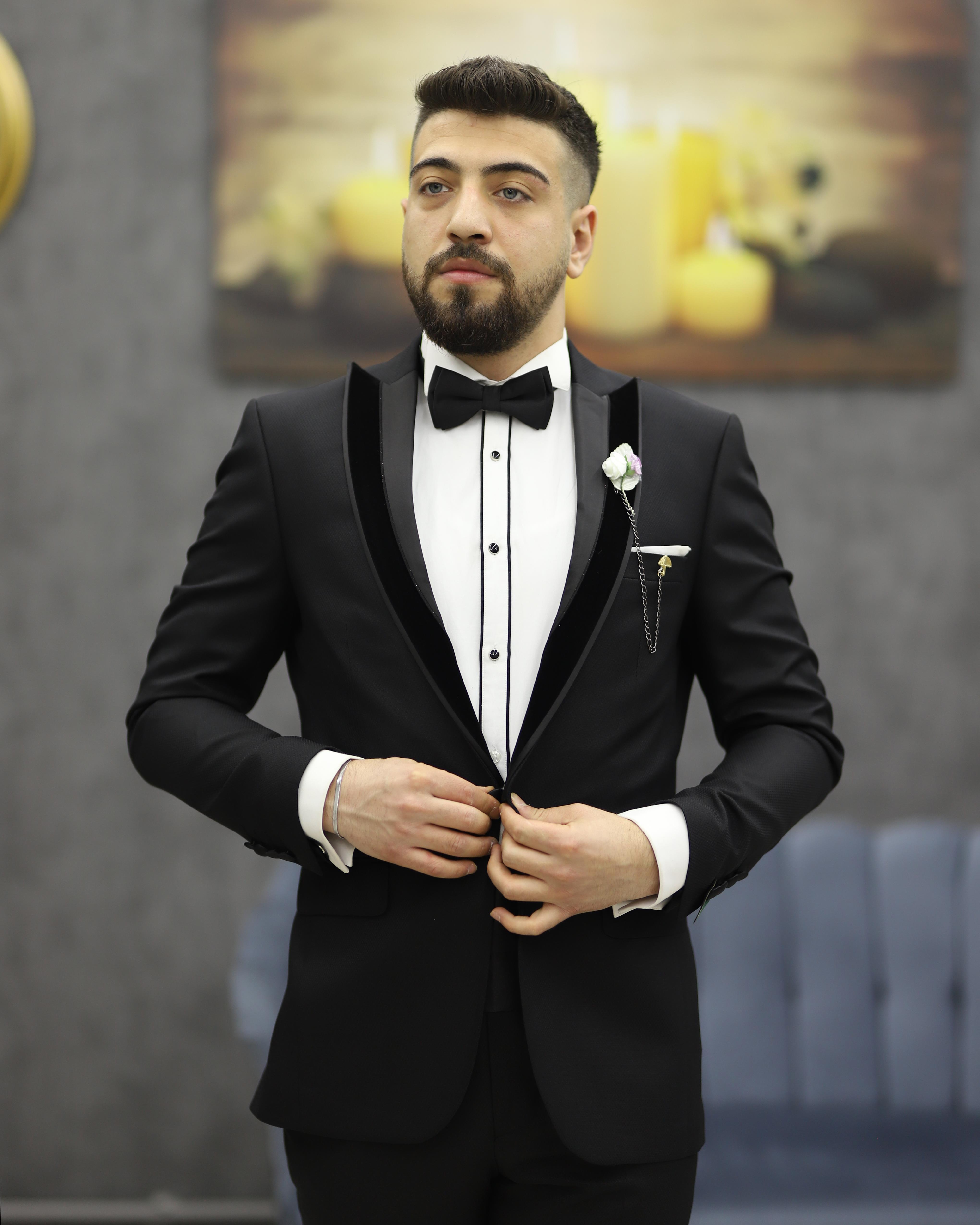 DORMEN 4290 KADİFELİ KESİK YAKA SMOKİN SET(SİYAH)