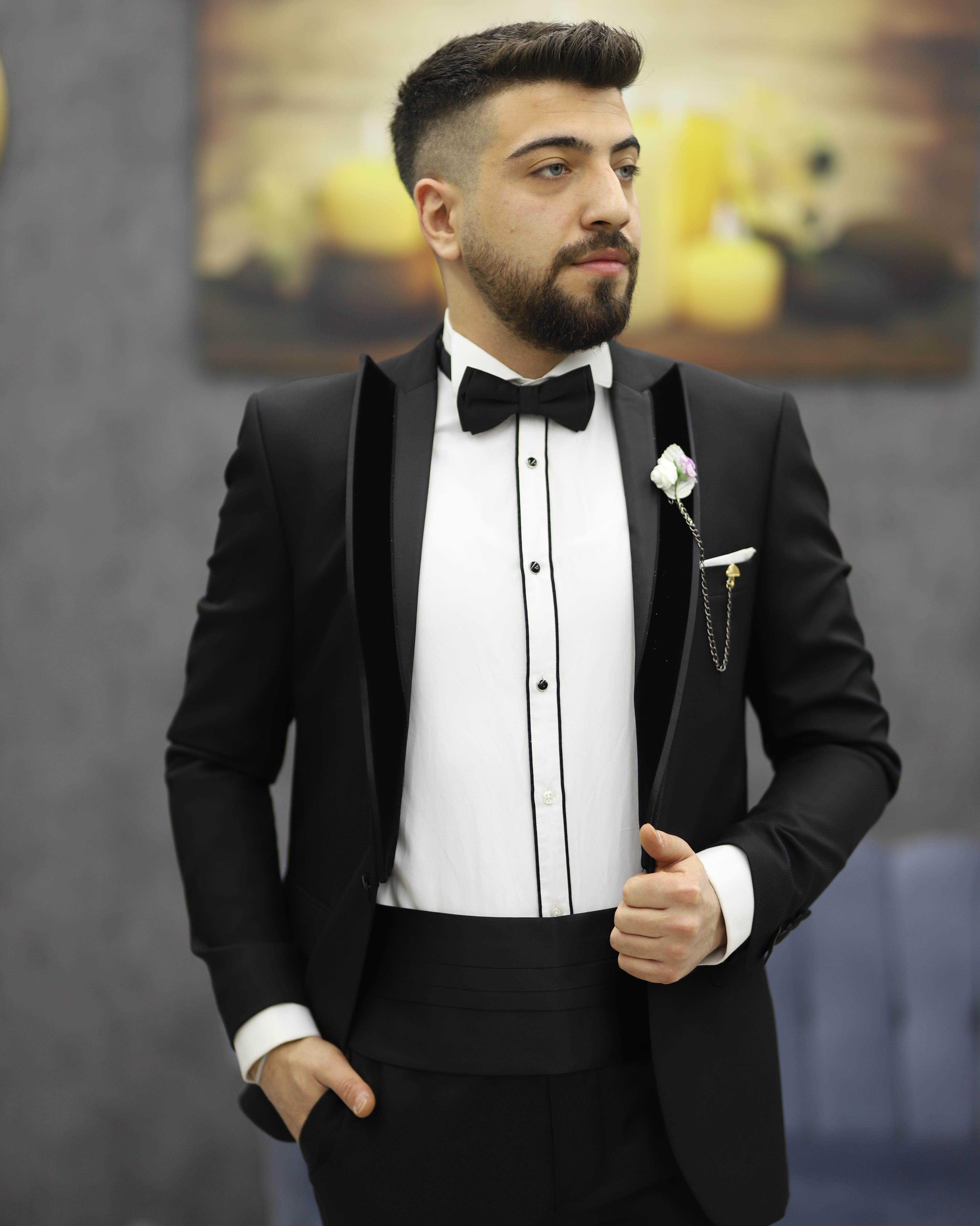 DORMEN 4290 KADİFELİ KESİK YAKA SMOKİN SET(SİYAH)