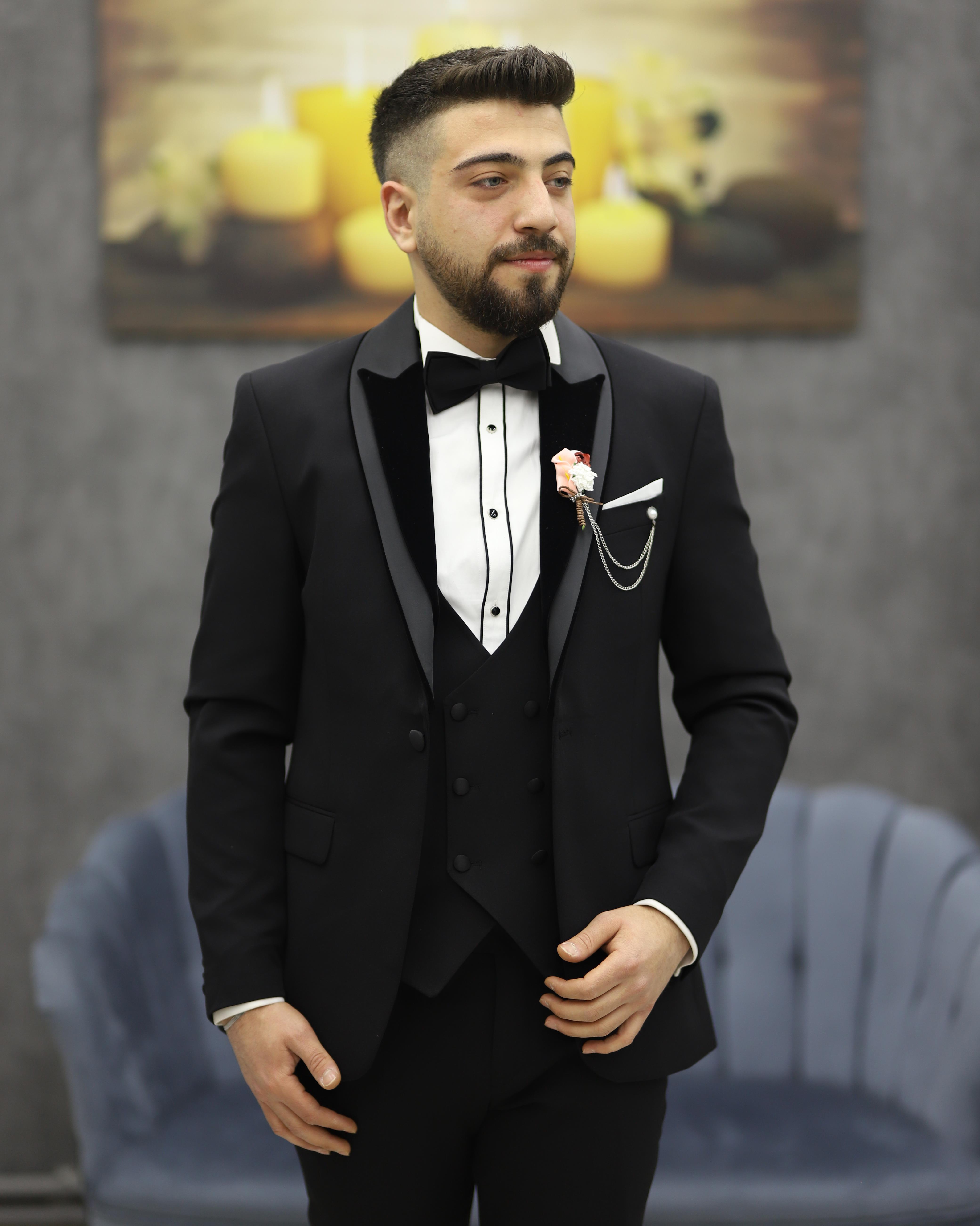 DORMEN 4299 KADİFELİ ŞAL YAKA ENBOY LYCRALI SMOKİN SET(SİYAH)