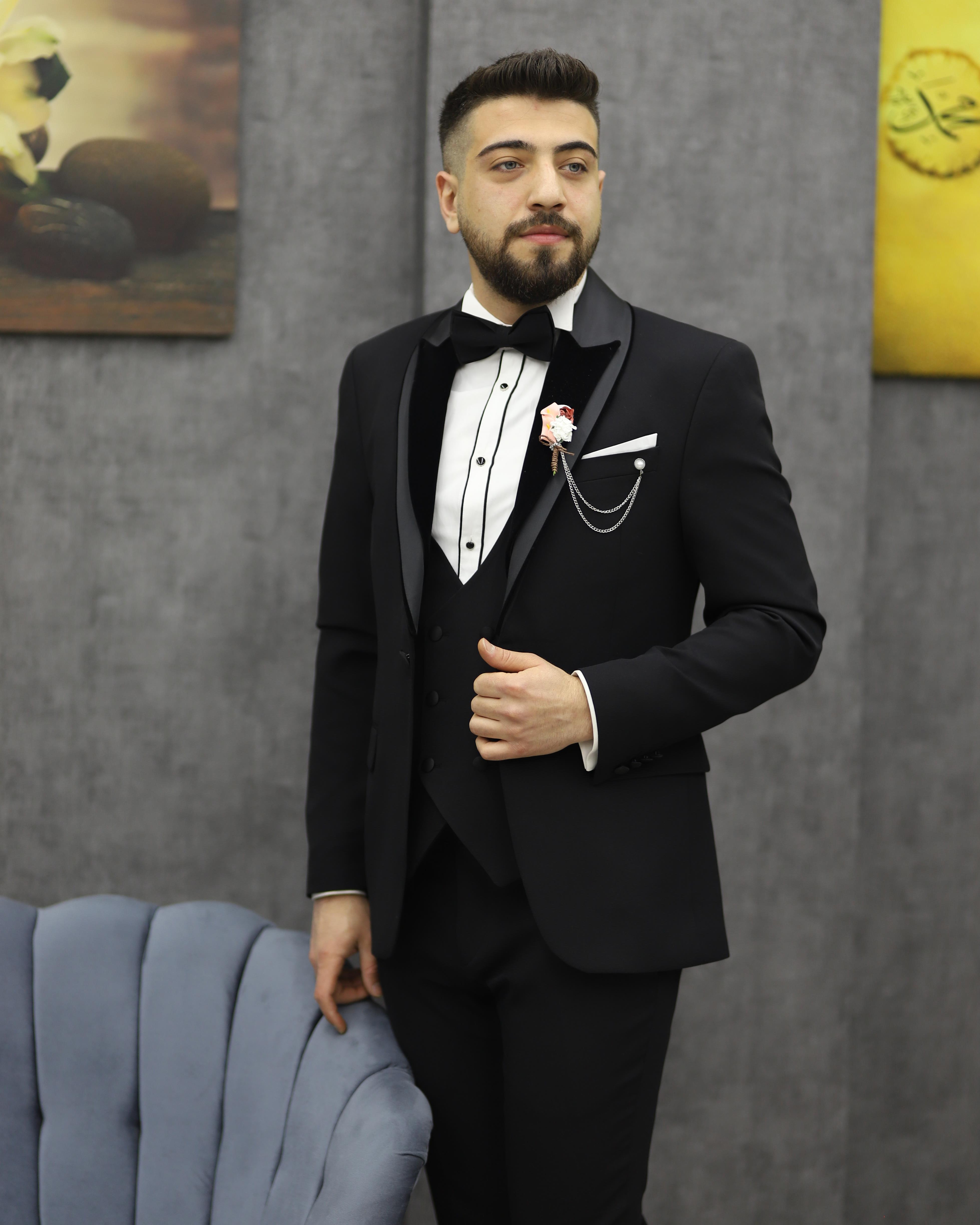 DORMEN 4299 KADİFELİ ŞAL YAKA ENBOY LYCRALI SMOKİN SET(SİYAH)