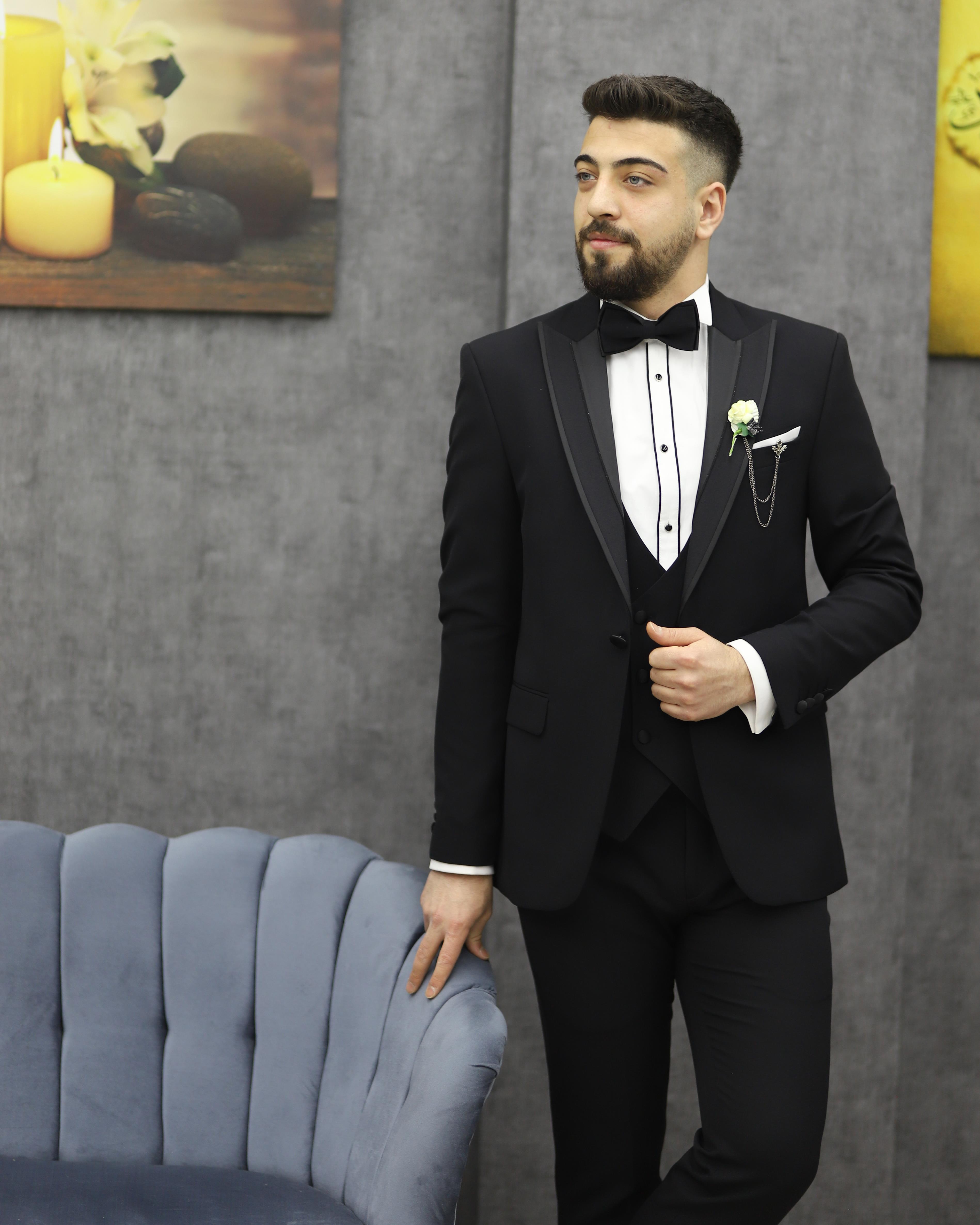DORMEN 4299 KESİK YAKA ENBOY LYCRALI SMOKİN SET(SİYAH)