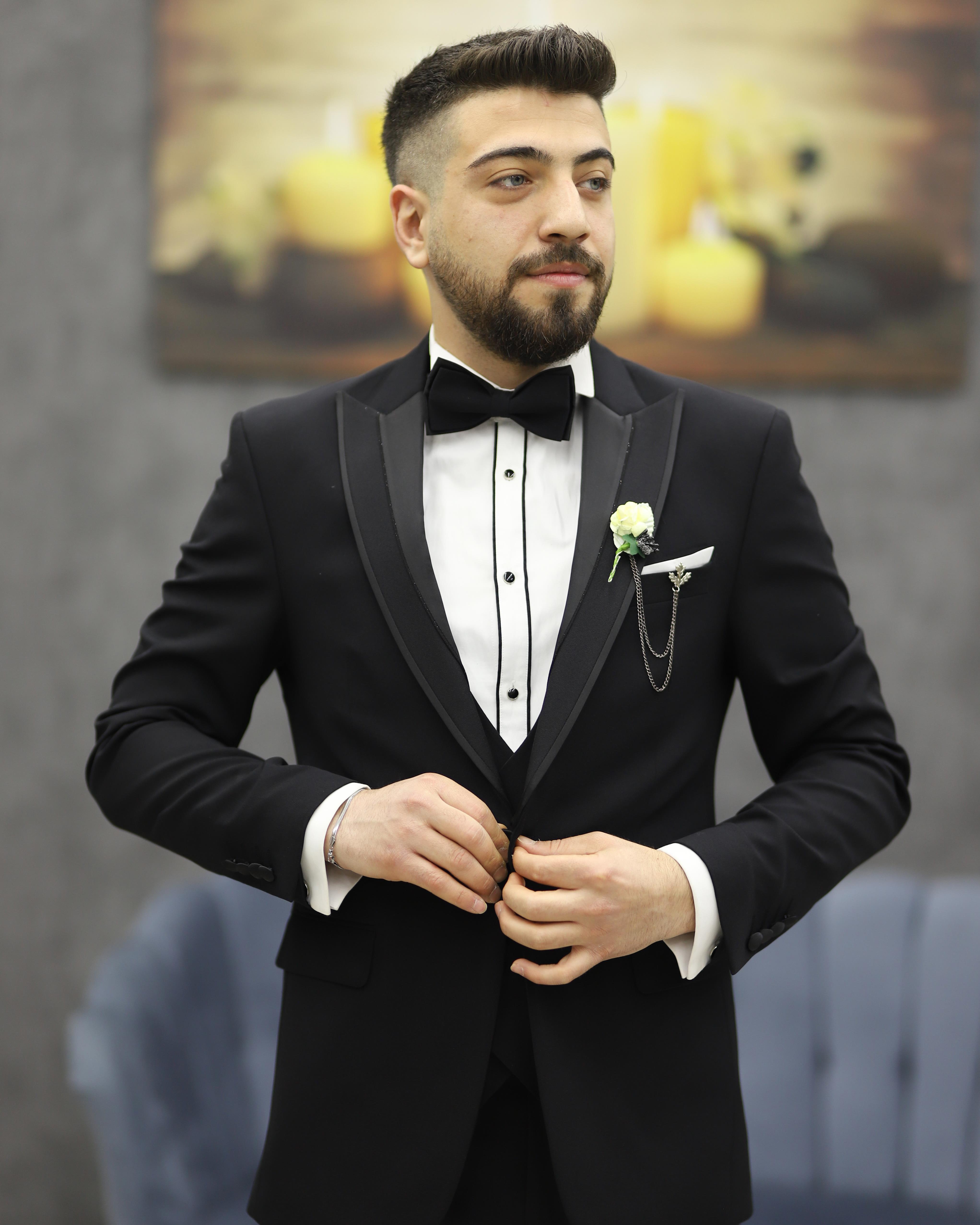 DORMEN 4299 KESİK YAKA ENBOY LYCRALI SMOKİN SET(SİYAH)