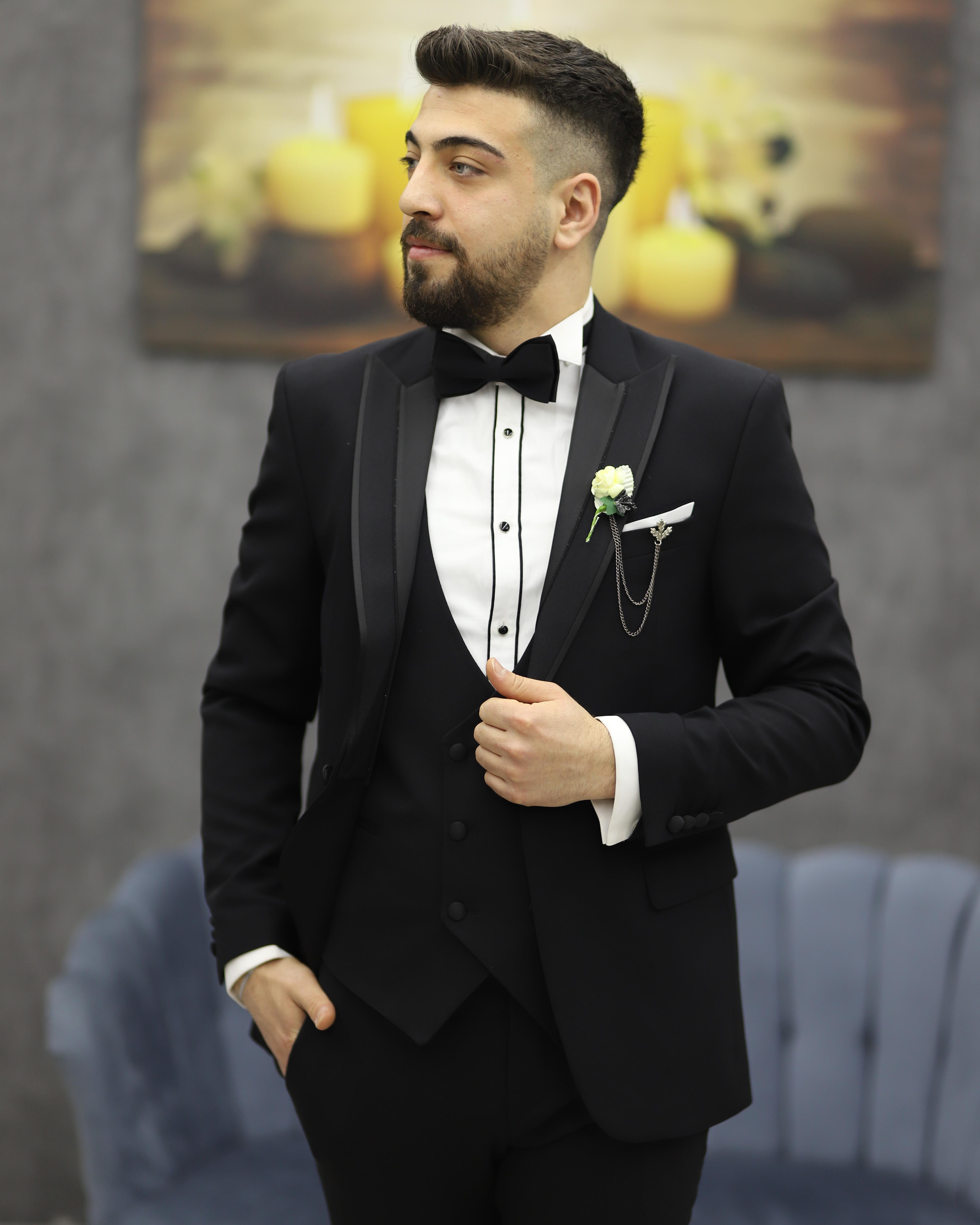 DORMEN 4299 KESİK YAKA ENBOY LYCRALI SMOKİN SET(SİYAH)