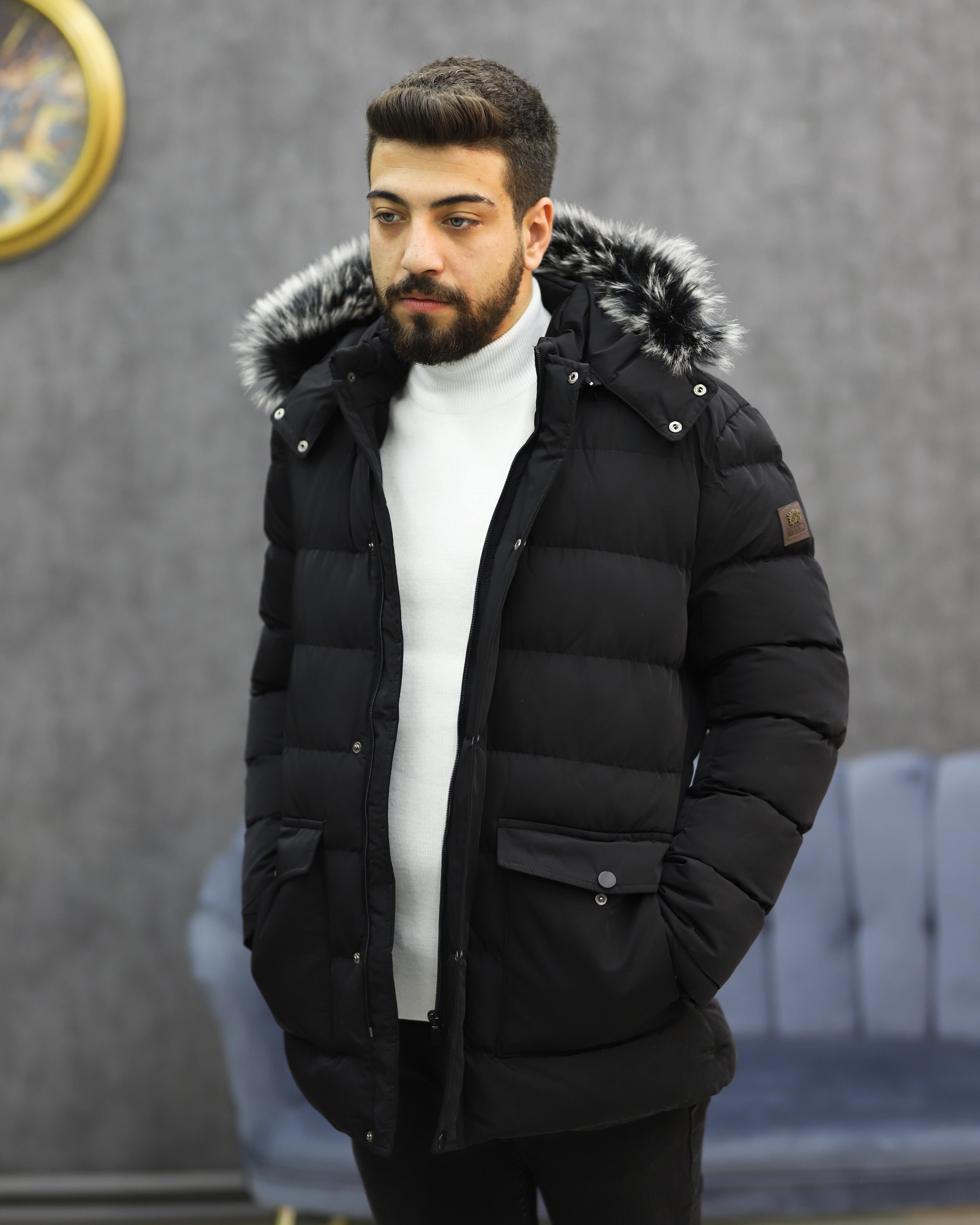 EXCELENTE 5111 KAPŞONLU KÜRKLÜ ŞİŞME KABAN(SİYAH)