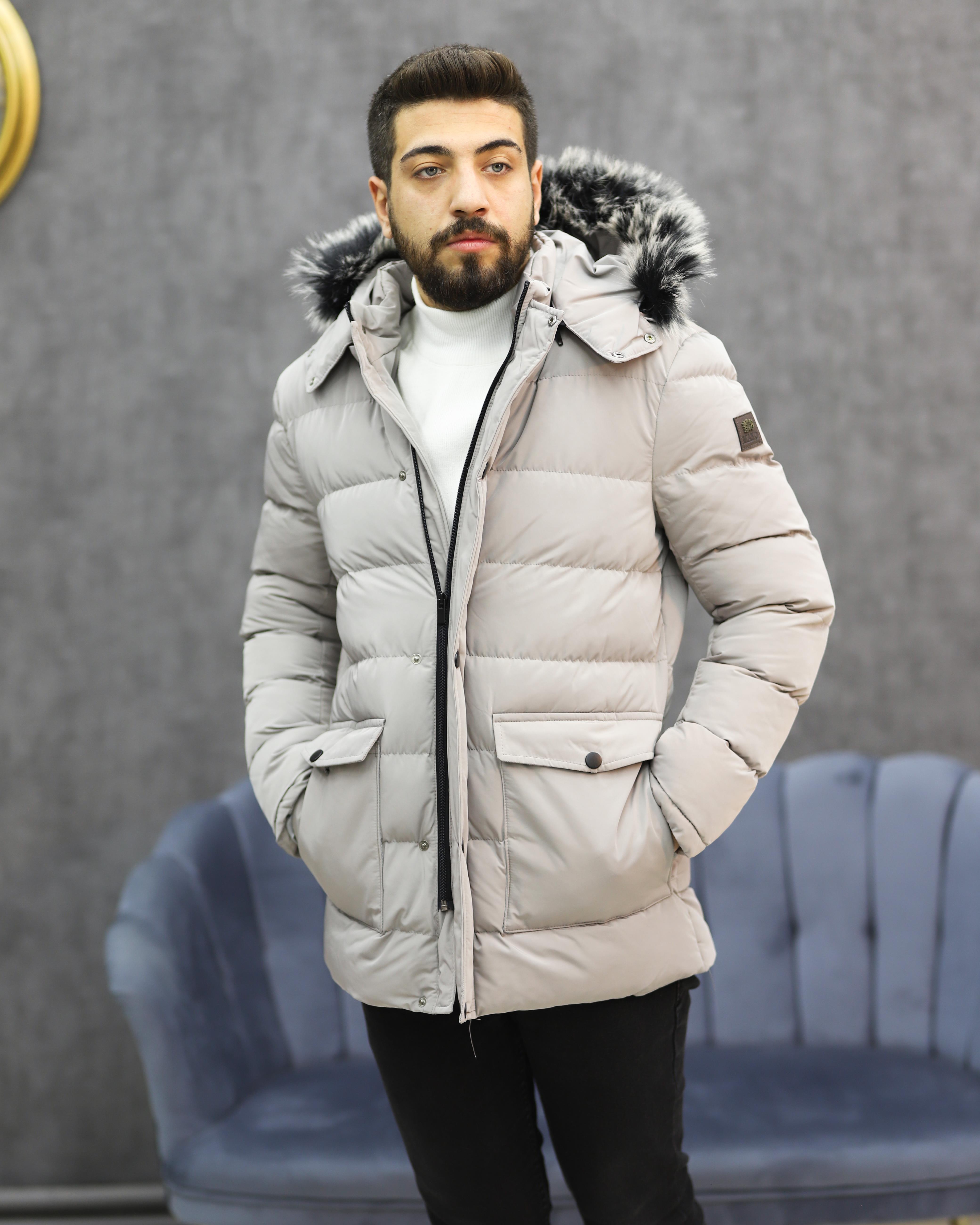 EXCELENTE 5111 KAPŞONLU KÜRKLÜ ŞİŞME KABAN(A.GRİ)