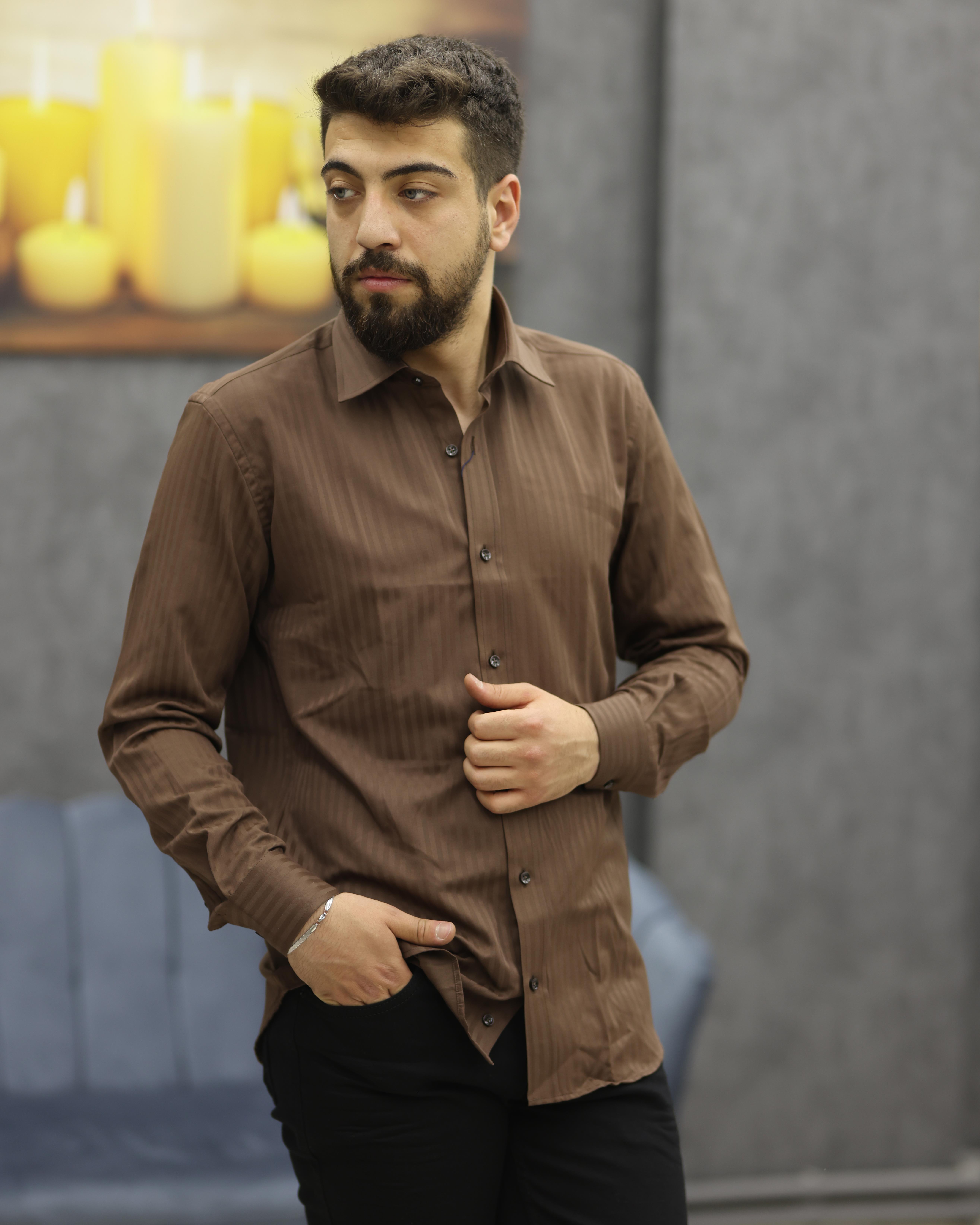 GUARES 310 SLİMFİT GOLD ARMÜRLÜ U.KOL GÖMLEK(KAHVE)