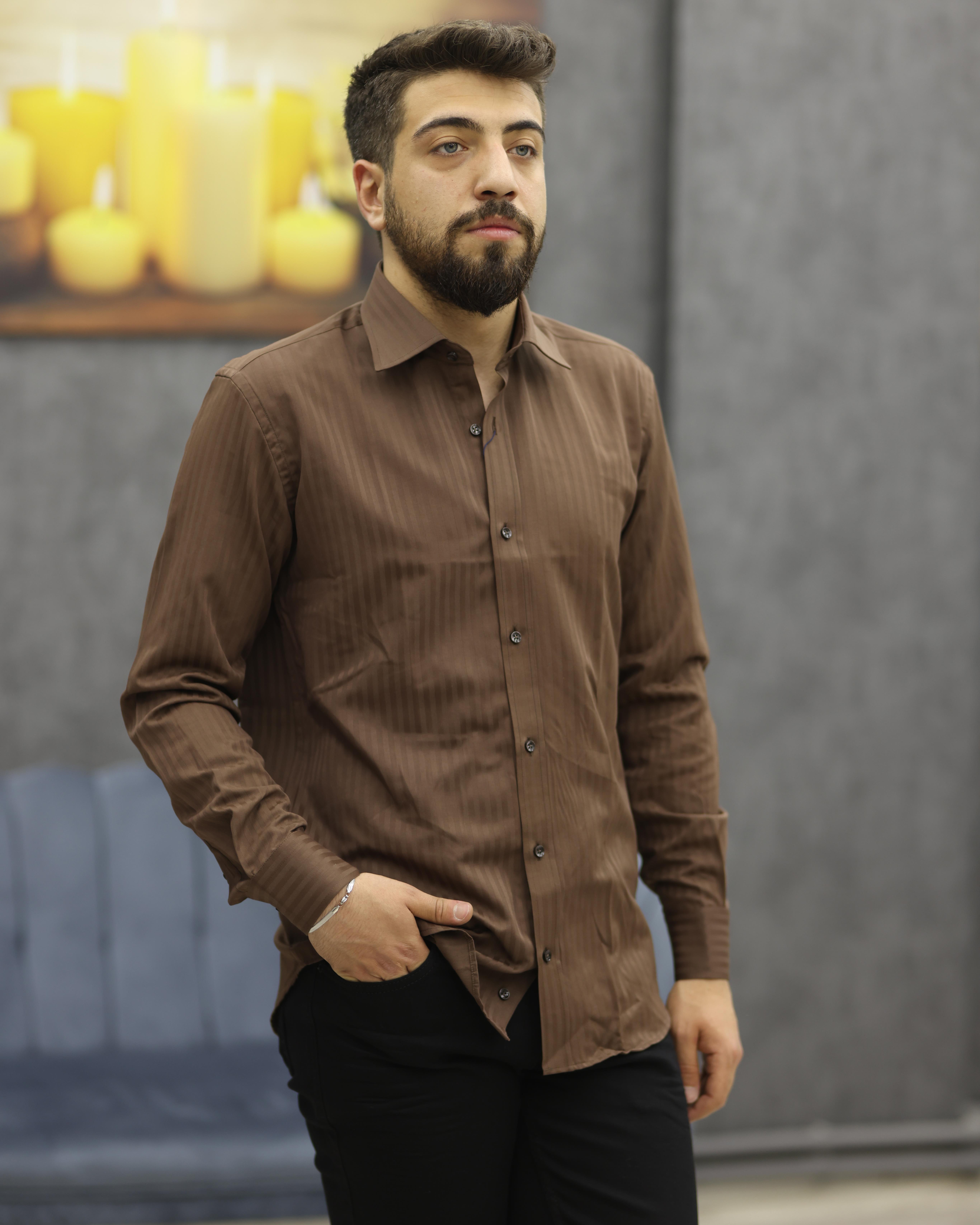 GUARES 310 SLİMFİT GOLD ARMÜRLÜ U.KOL GÖMLEK(KAHVE)