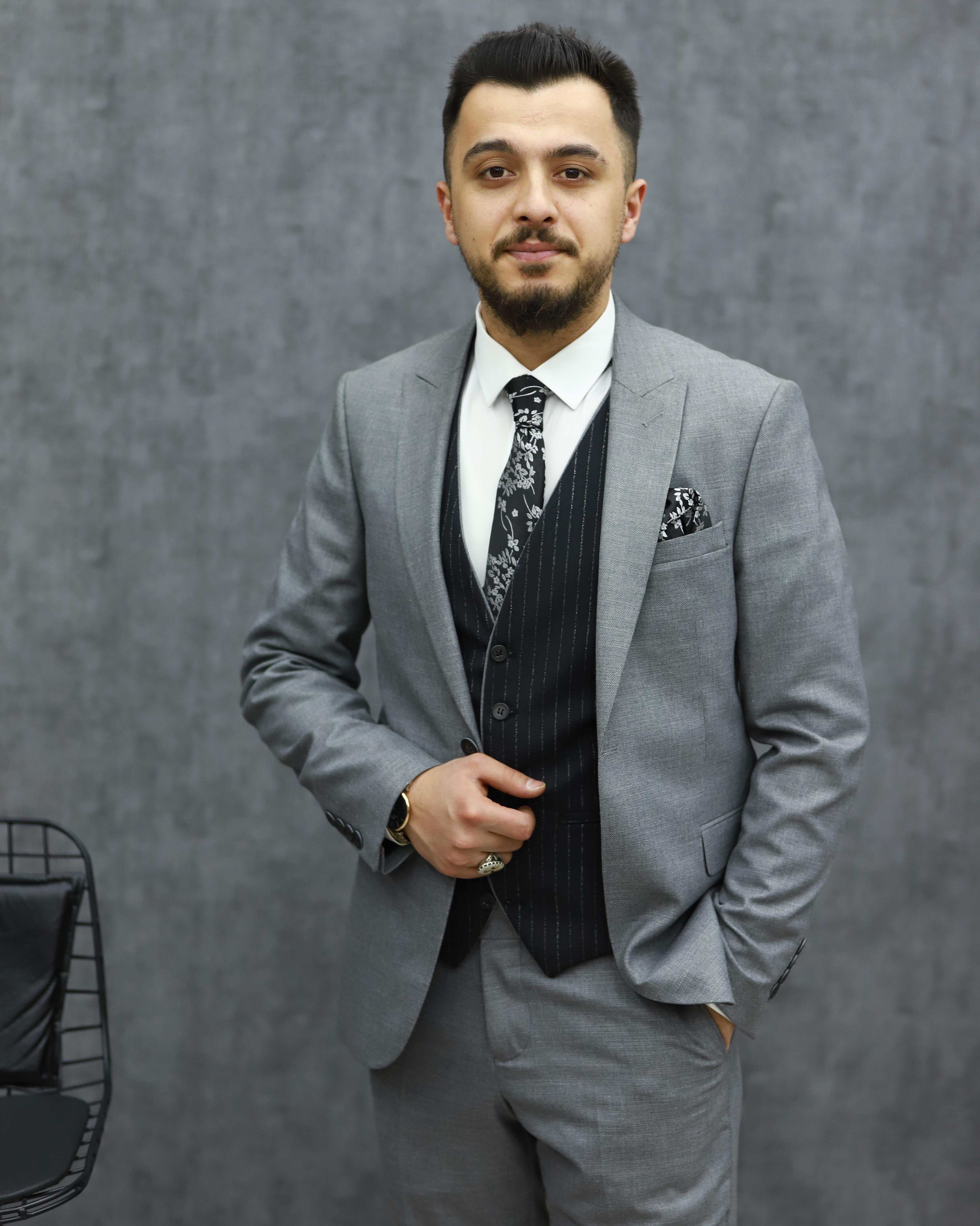 SAVARA 11521 SLİMFİT YELEKLİ TAKIM ELBİSE(GRİ)