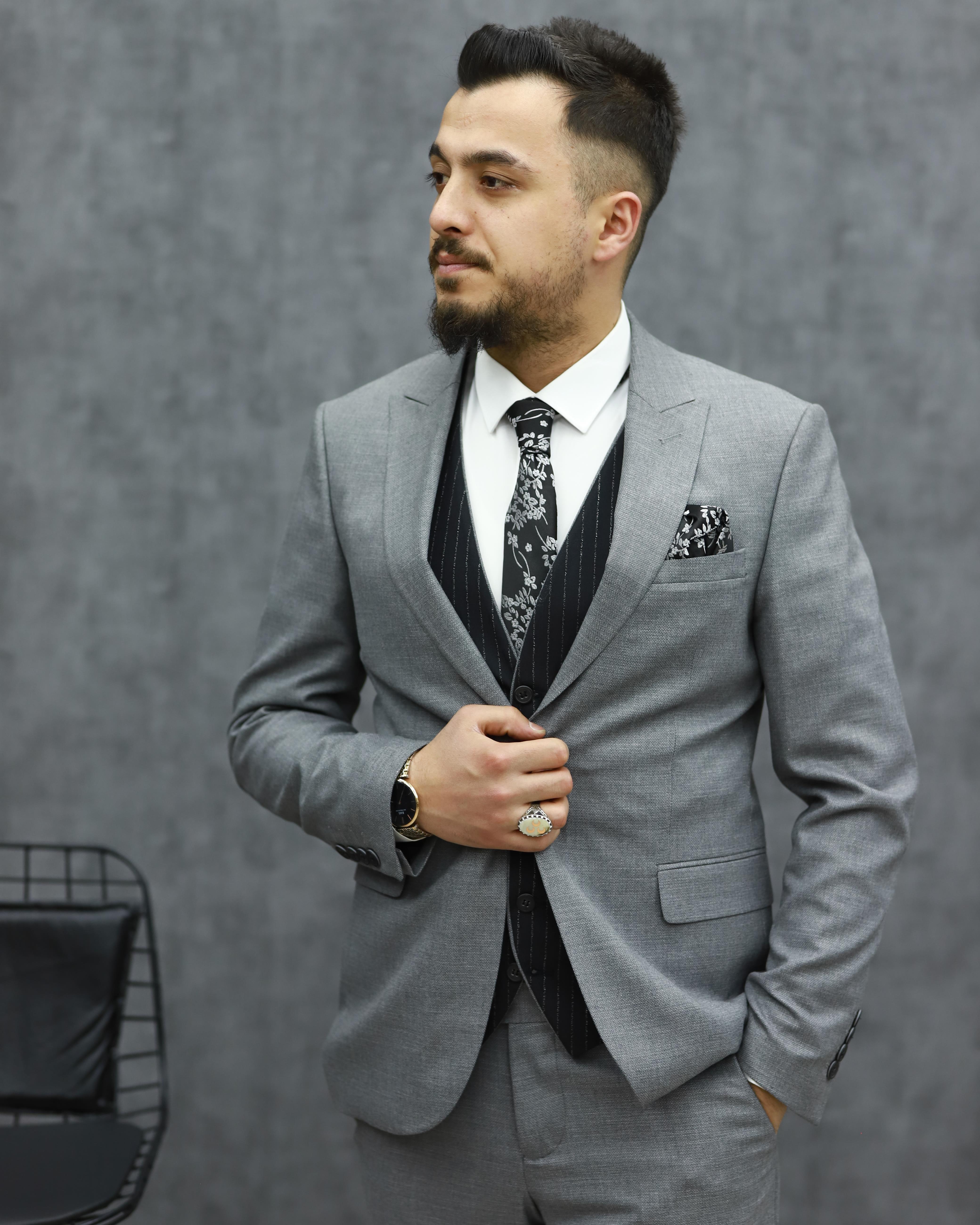 SAVARA 11521 SLİMFİT YELEKLİ TAKIM ELBİSE(GRİ)