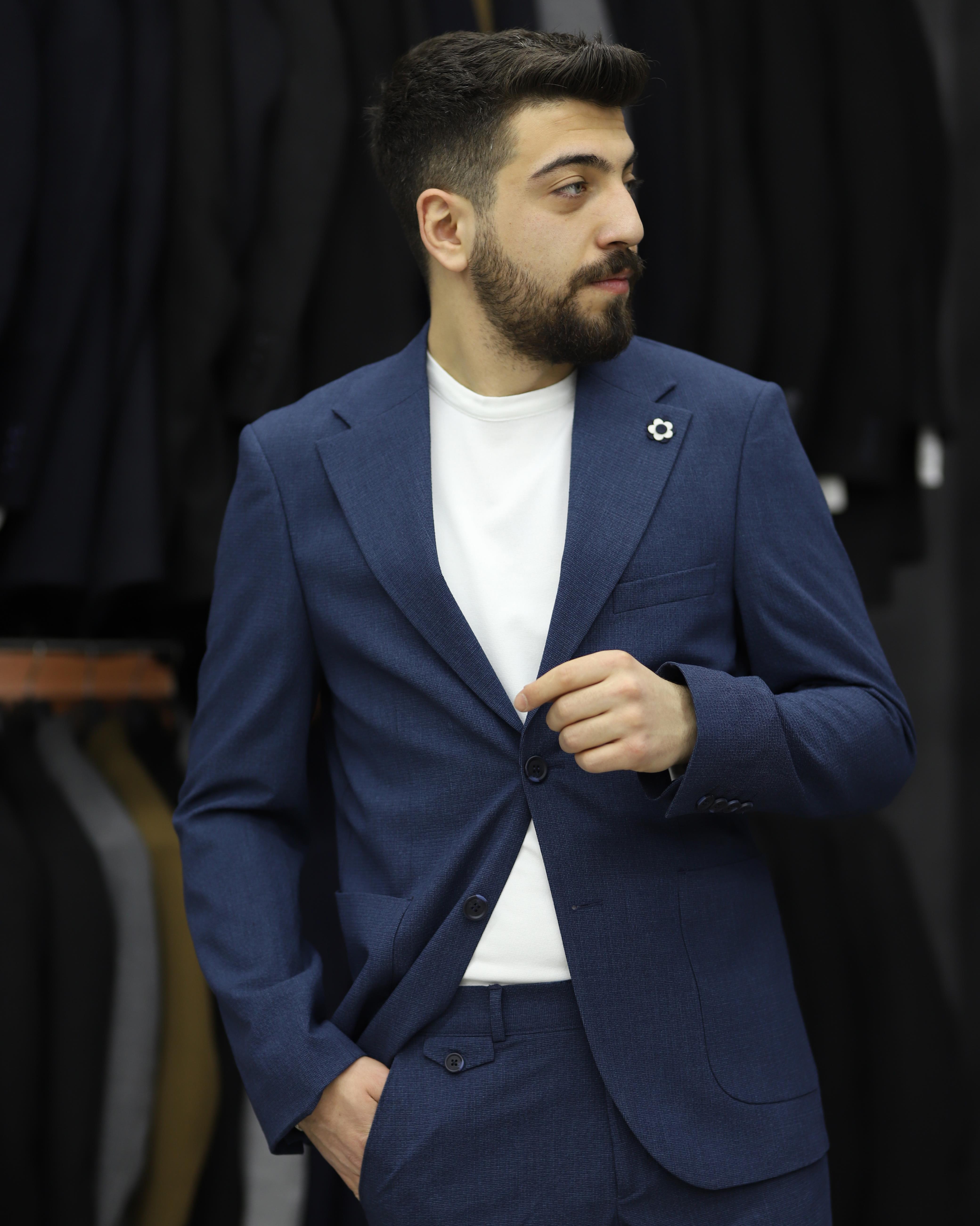 SUIT SARTORIA 2594 SLİMFİT GOFRELİ TORBA CEPLİ TAKIM ELBİSE(K.MAVİ)