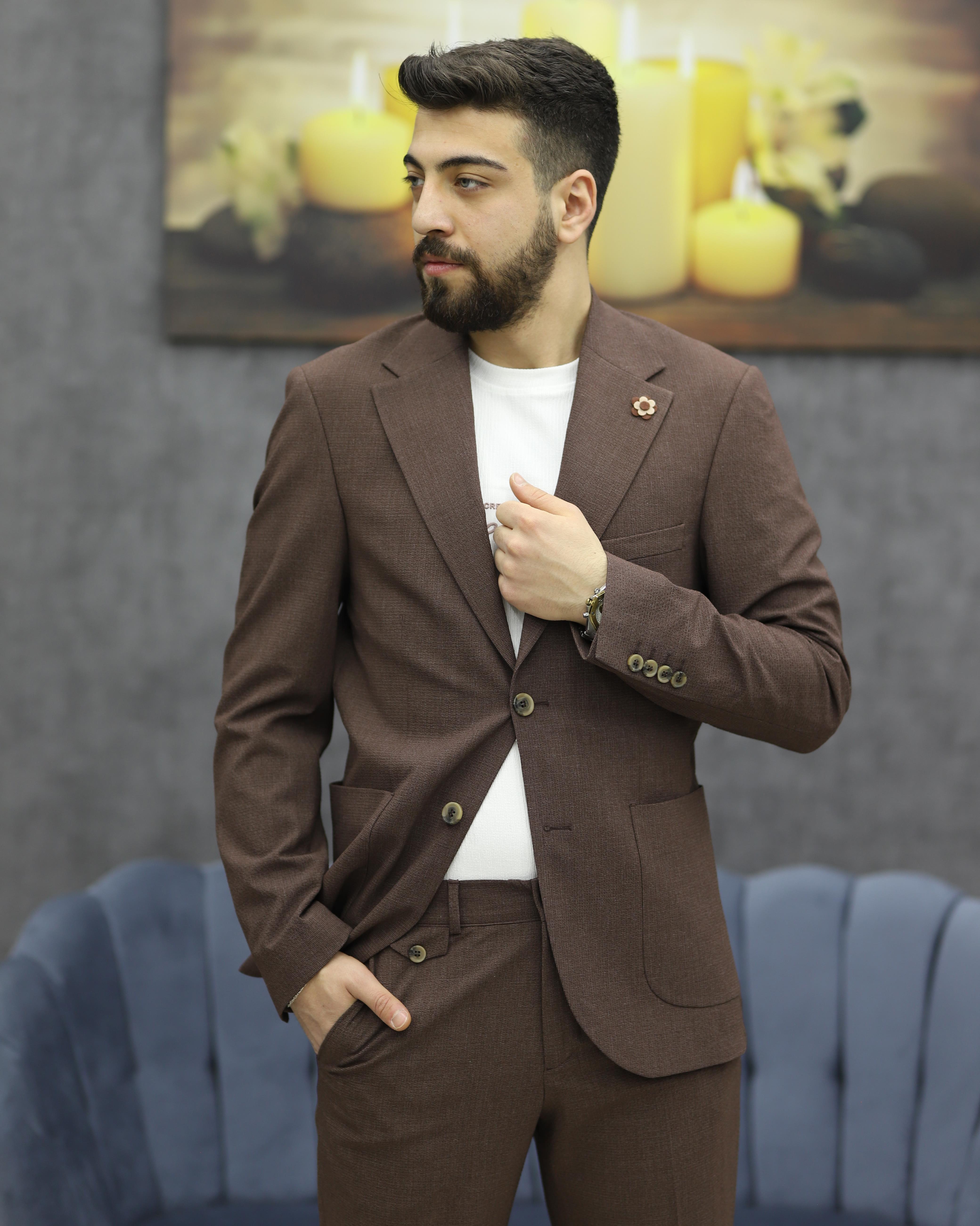 SUIT SARTORIA 2594 SLİMFİT GOFRELİ TORBA CEPLİ TAKIM ELBİSE(KIREMIT)