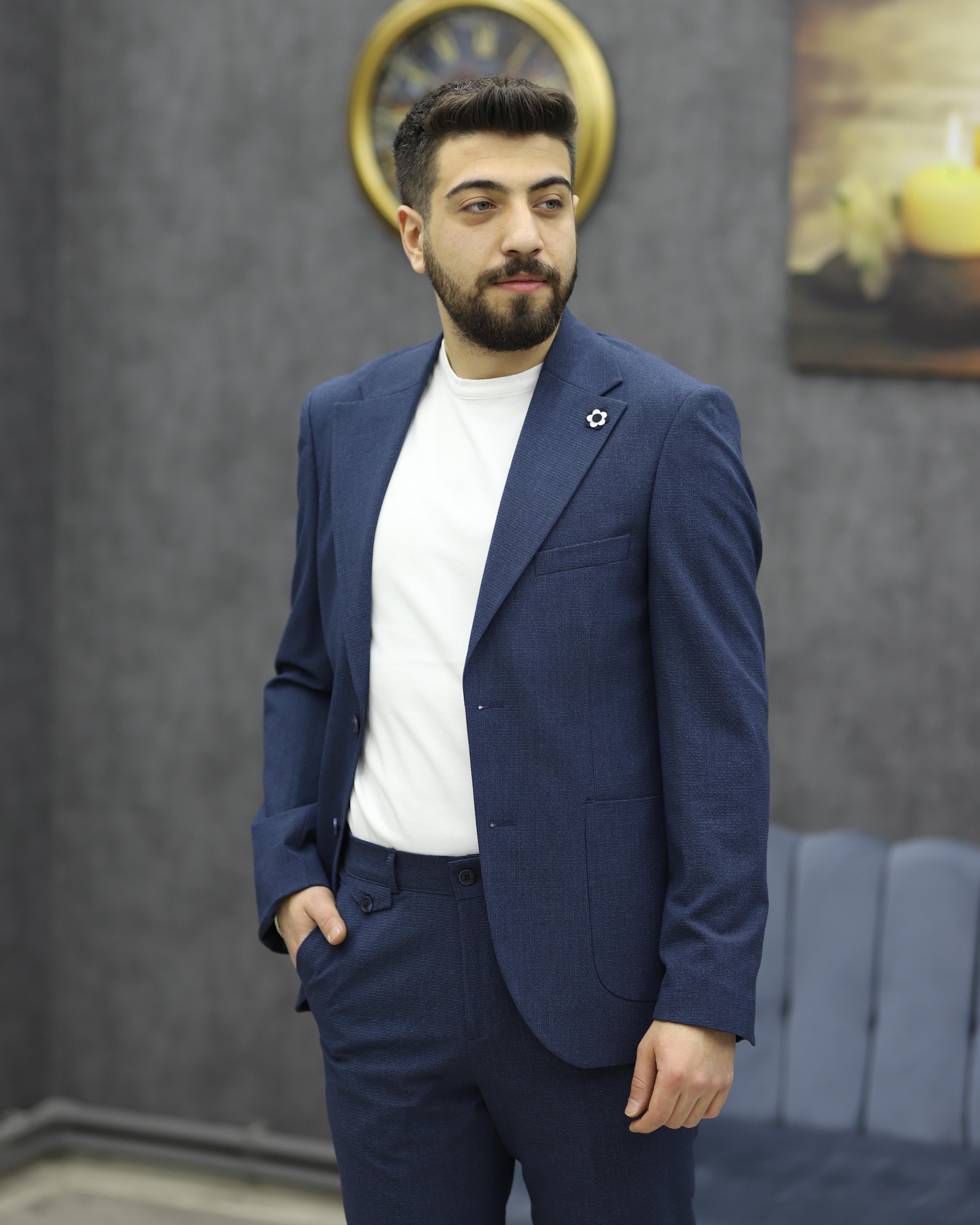 SUIT SARTORIA 2594 SLİMFİT GOFRELİ TORBA CEPLİ TAKIM ELBİSE(K.MAVİ)