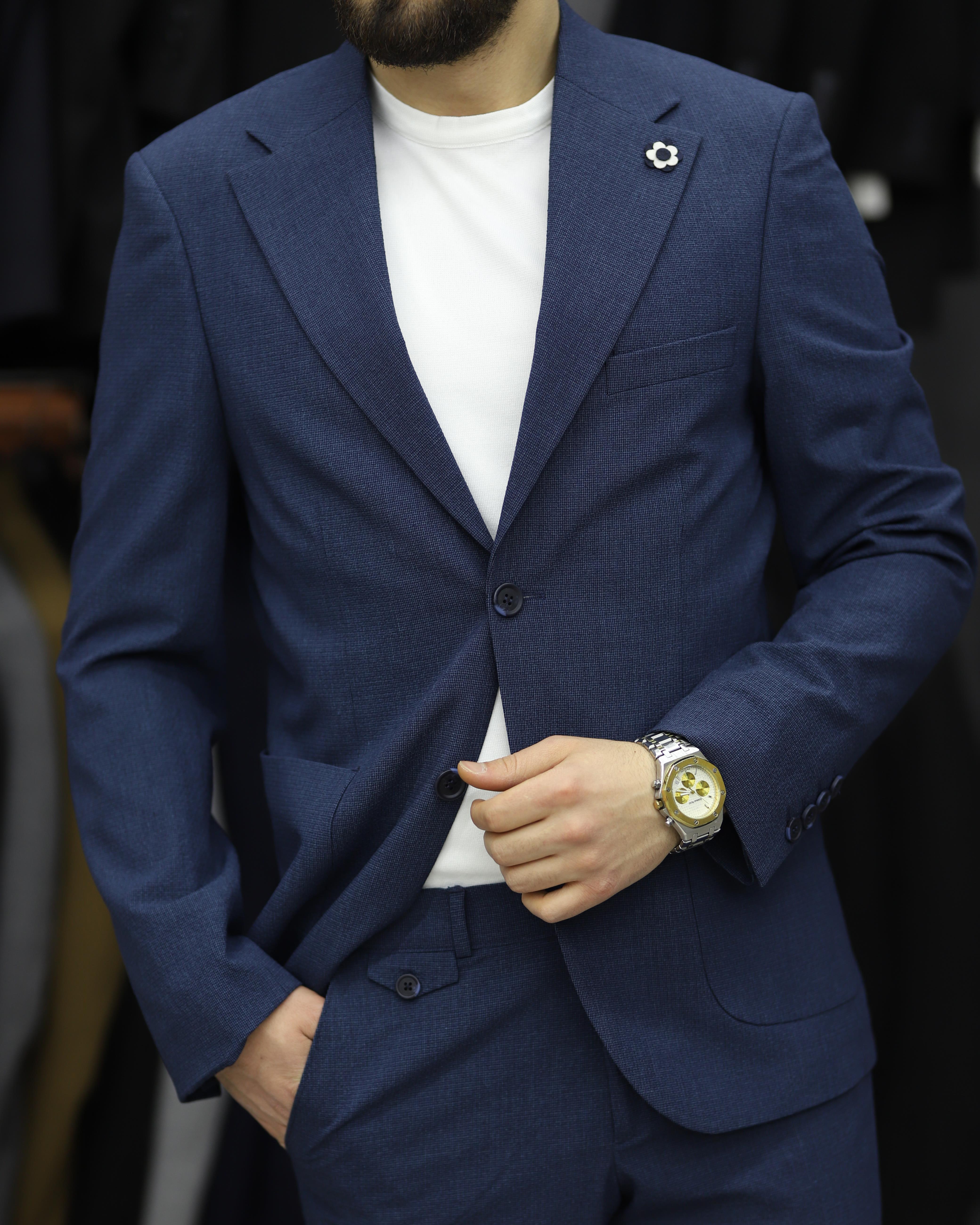 SUIT SARTORIA 2594 SLİMFİT GOFRELİ TORBA CEPLİ TAKIM ELBİSE(K.MAVİ)