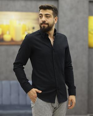 ASSENTE 599 SLİMFİT ARMÜRLÜ SPOR GÖMLEK(SİYAH)