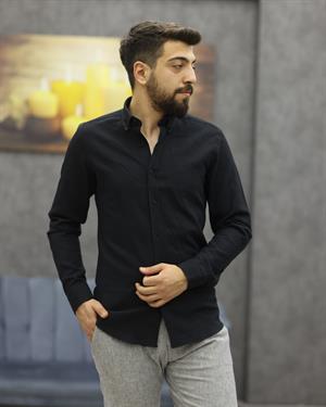 ASSENTE 599 SLİMFİT ARMÜRLÜ SPOR GÖMLEK(SİYAH)