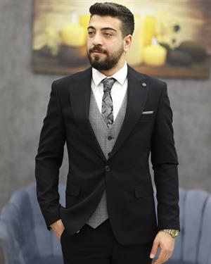 CARUTTE 157 SLİMFİT YELEKİ TAKIM ELBİSE(SİYAH)