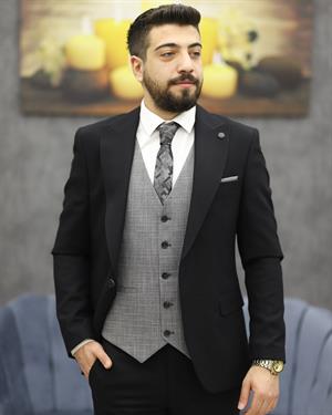 CARUTTE 157 SLİMFİT YELEKİ TAKIM ELBİSE(SİYAH)