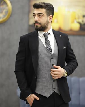 CARUTTE 157 SLİMFİT YELEKİ TAKIM ELBİSE(SİYAH)