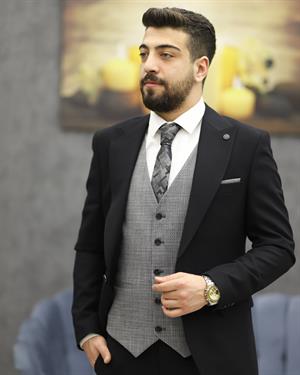 CARUTTE 157 SLİMFİT YELEKİ TAKIM ELBİSE(SİYAH)