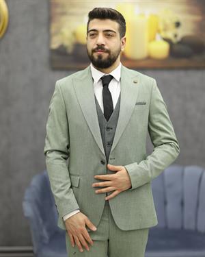 CARUTTE 195 SLİMFİT YELEKLİ TAKIM ELBİSE(YEŞİL)