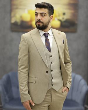CARUTTE 195 SLİMFİT YELEKLİ TAKIM ELBİSE(CAMEL)