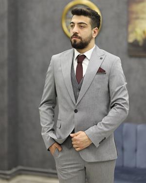 CARUTTE 195 SLİMFİT YELEKLİ TAKIM ELBİSE(GRİ)