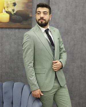 CARUTTE 195 SLİMFİT YELEKLİ TAKIM ELBİSE(YEŞİL)