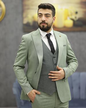 CARUTTE 195 SLİMFİT YELEKLİ TAKIM ELBİSE(YEŞİL)