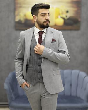 CARUTTE 195 SLİMFİT YELEKLİ TAKIM ELBİSE(GRİ)
