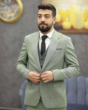 CARUTTE 195 SLİMFİT YELEKLİ TAKIM ELBİSE(YEŞİL)