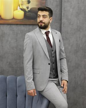 CARUTTE 195 SLİMFİT YELEKLİ TAKIM ELBİSE(GRİ)