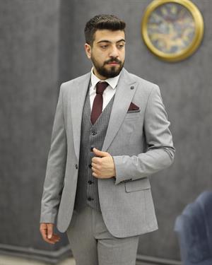 CARUTTE 195 SLİMFİT YELEKLİ TAKIM ELBİSE(GRİ)