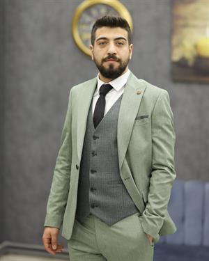 CARUTTE 195 SLİMFİT YELEKLİ TAKIM ELBİSE(YEŞİL)