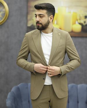 CARUTTE 60 SLİMFİT GOFRELİ TAKIM ELBİSE(A.KAHVE)