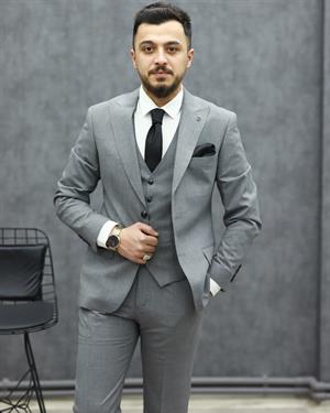 CEMDEN 2309-06 SLİMFİT YELEKLİ TAKIM ELBİSE(GRİ)