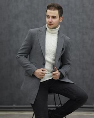 COSTUMEN 4004 CEKET YAKA KAŞE KABAN(GRİ)