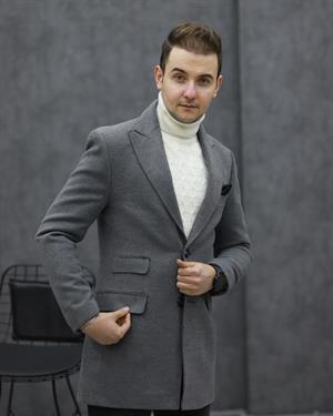 COSTUMEN 4004 CEKET YAKA KAŞE KABAN(GRİ)