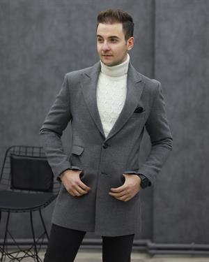 COSTUMEN 4004 CEKET YAKA KAŞE KABAN(GRİ)