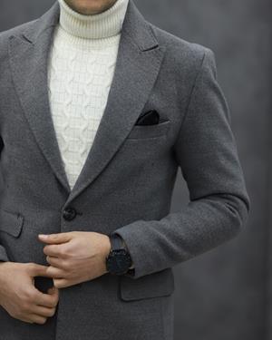 COSTUMEN 4004 CEKET YAKA KAŞE KABAN(GRİ)