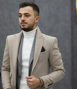 COSTUMEN 4004 CEKET YAKA KAŞE KABAN(KREM)