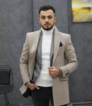 COSTUMEN 4004 CEKET YAKA KAŞE KABAN(KREM)