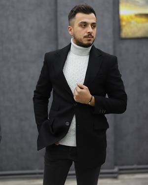 COSTUMEN 4004 CEKET YAKA KAŞE KABAN(SİYAH)