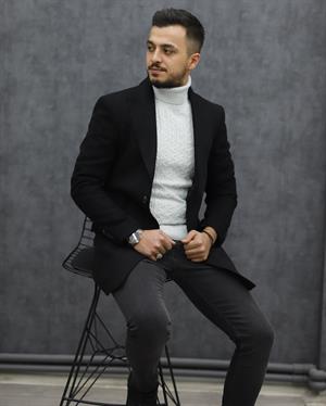 COSTUMEN 4004 CEKET YAKA KAŞE KABAN(SİYAH)