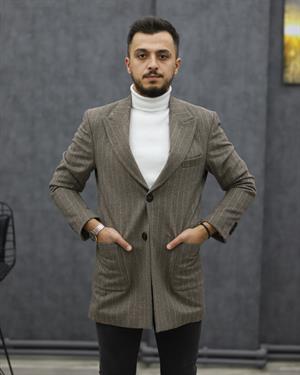 COSTUMEN 4005 CEKET YAKA ÇİZGİLİ KAŞE KABAN(VİZON)