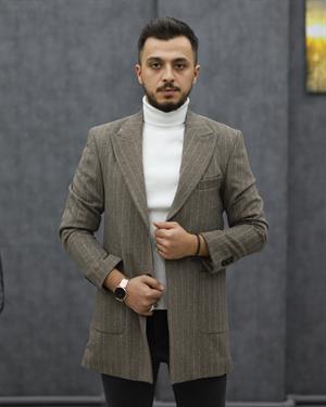 COSTUMEN 4005 CEKET YAKA ÇİZGİLİ KAŞE KABAN(VİZON)