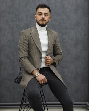 COSTUMEN 4005 CEKET YAKA ÇİZGİLİ KAŞE KABAN(VİZON)